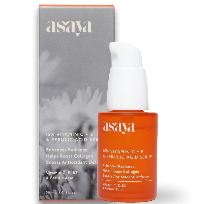 Asaya 15% Vitamin C Face Serum | Brightens Skin, Fades Dark Spots & Boosts Collagen | With Vitamin E for Hydration & Barrier Repair | 3-O-Ethyl Ascorbic Acid & Ferulic Acid | Evens Skin Tone & Lightweight | Non-Greasy, Non-Comedogenic & Non-Irritating | O