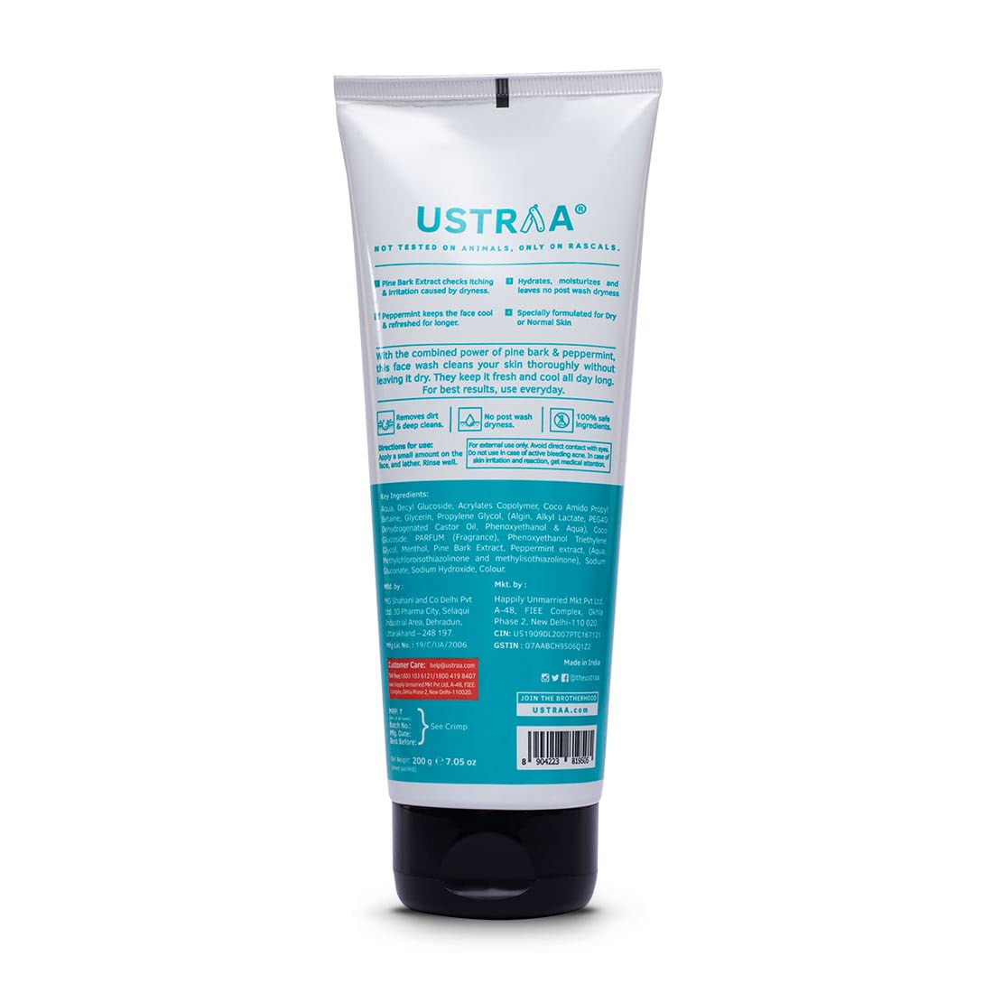 Ustraa Face Wash - Mint Cool - For Dry to Normal Skin - 200g x 2 (Set of 2) | Reduces Moisture Loss | Removes Dirt & Dead Skin | with Pine Bark & Peppermint | NO SLS, NO PARABEN