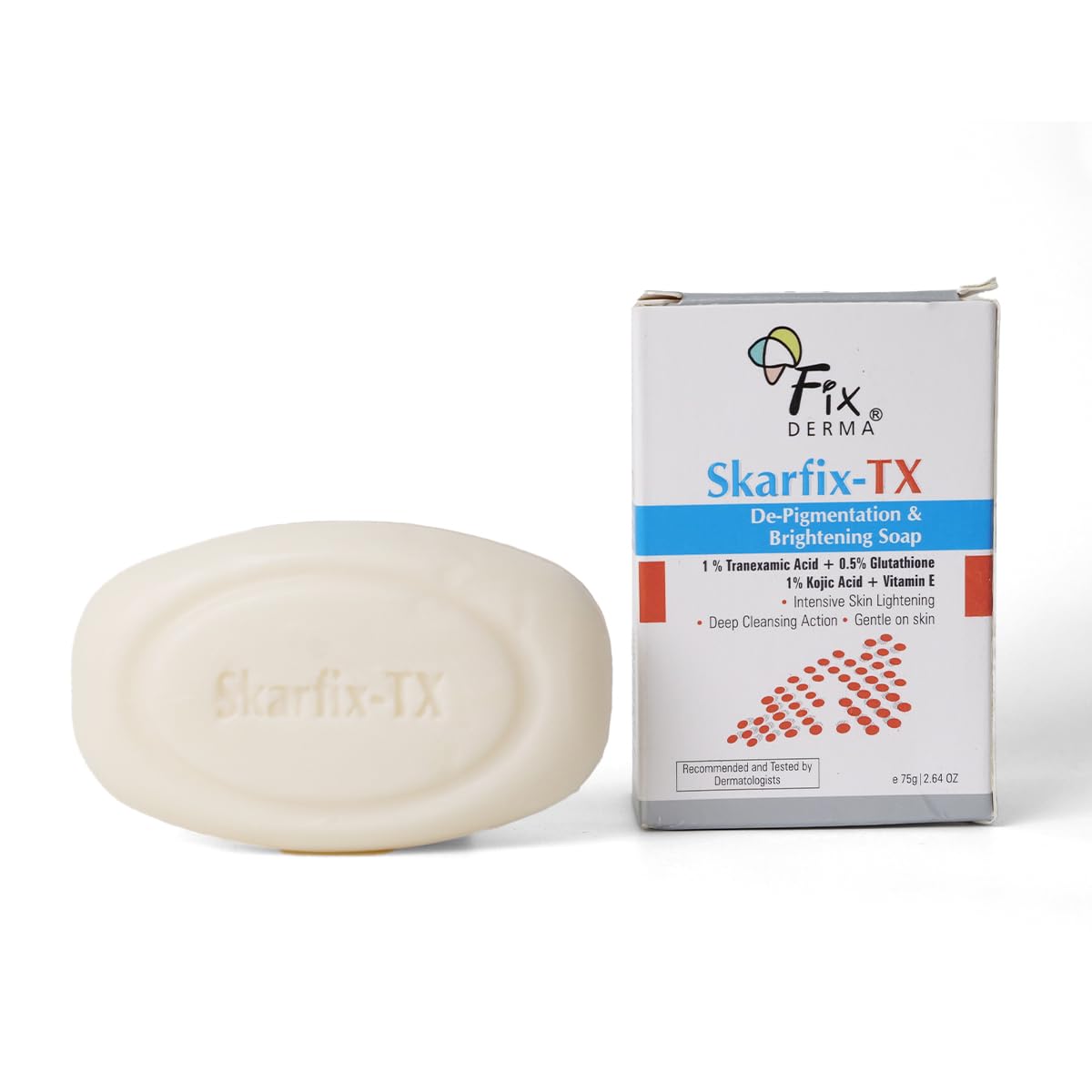 Fixderma Skarfix -TX 1% Kojic Acid Soap for Skin Whitening with Tranexamic Acid | Glutathione for Pigmentation | Skin Whitening Soap for Women & Men - 75gm