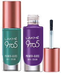 Lakmé 9 To 5 Primer + Glossy Finish Nail Colour & 9 To 5 Primer + Glossy Finish Nail Colour Combo, 12 Ml