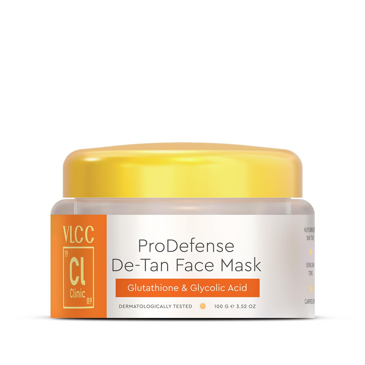 VLCC Clinic ProDefense De-Tan Face Mask - 100g | Powered with Glutathione + Glycolic Acid | Soothing, Refreshing and Calming Face Mask | Oil Control | Skin Brightening | Anti-Pigmentation Face Mask