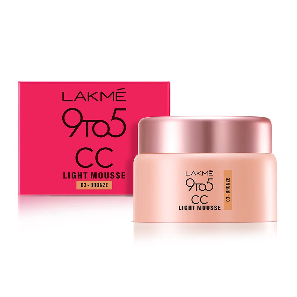 Lakmé 9to5 CC Light Mousse with Vitamin E & a Hint of Foundation | Matte finish, Non-Comedogenic, lightweight mousse foundation, 25gm - Bronze