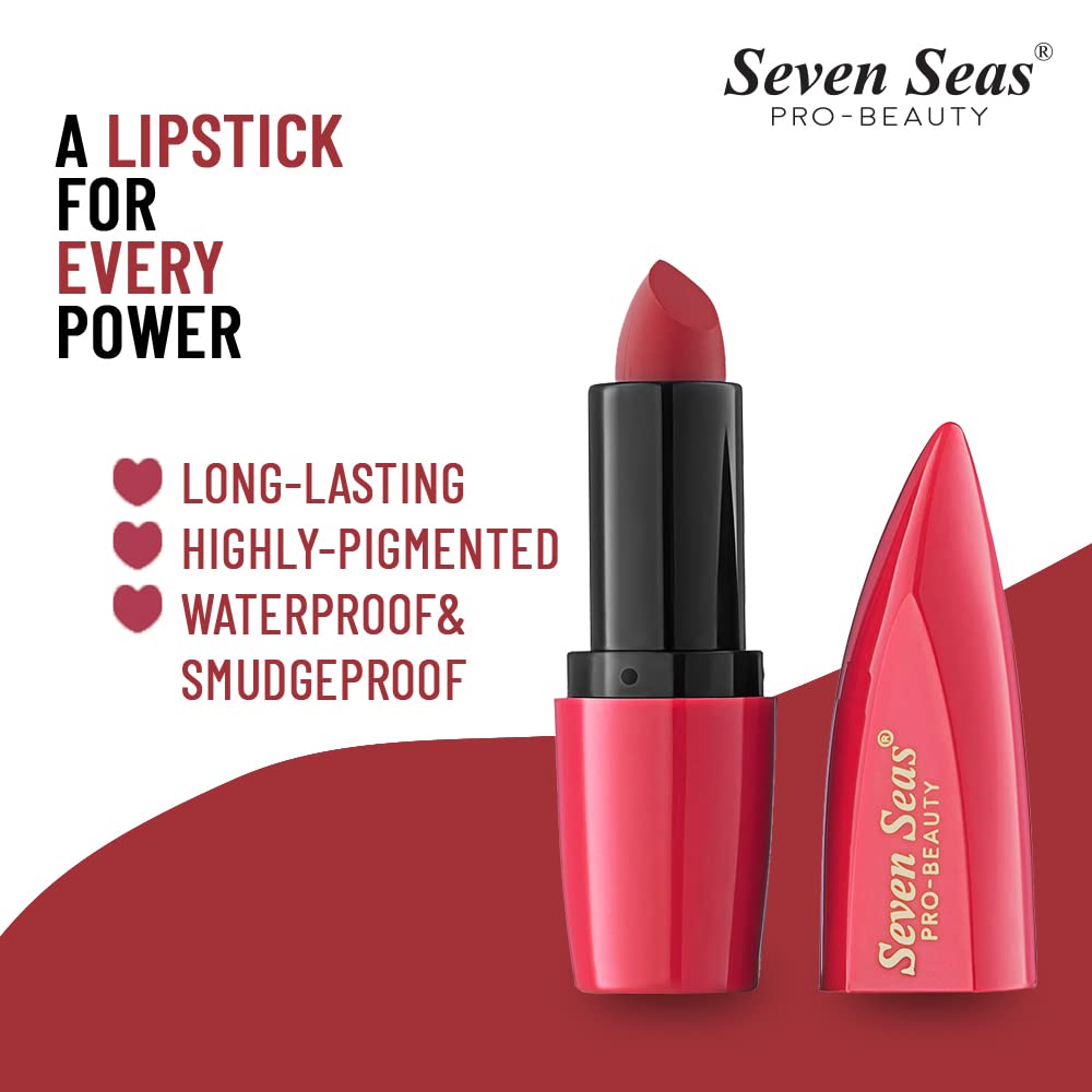 Seven Seas Ultimate Matte Full Coverage Long Lasting Lipstick | Smooth Application | Transferproof & Smudge Proof | Highly Pigemented Lipstick for Women (Rose)