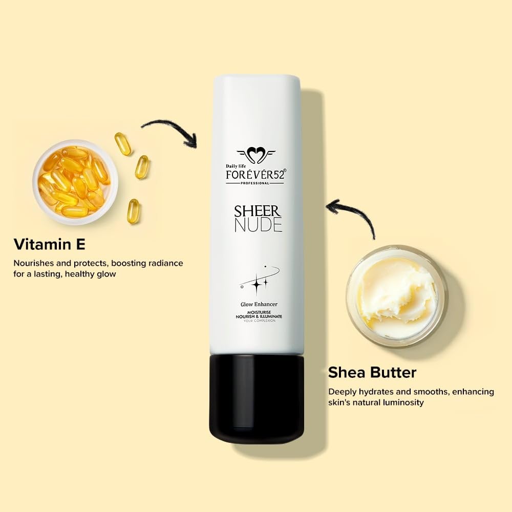 Daily Life Forever52 Sheer Nude Glow Enhancer | Enriched with Shea Butter and Vitamin E | Multitasking Strobe Cream to Achive a Radiant, Sun-kissed Glow (Pearl Vanilla-02, 40ml)