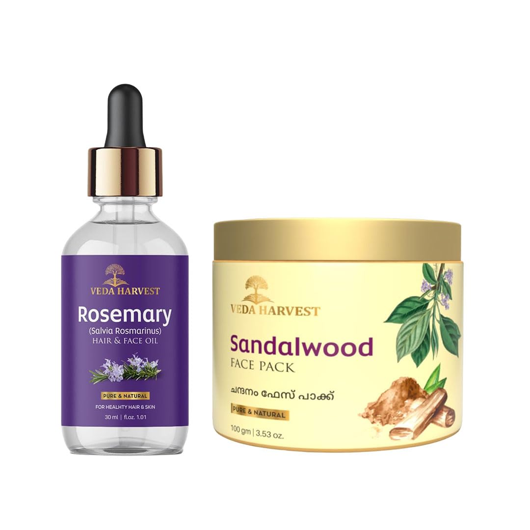 Veda Harvest Rosemary Essential Oil and Sandalwood face pack | Deep cleansing, Hydrates skin, Boosts Collagen, Anti aging