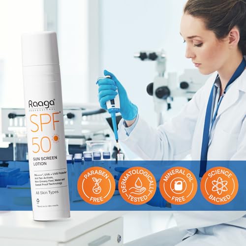 Raaga Professional SPF 50 Sunscreen Lotion | PA++++, UVA + UVB Protection, Anti Tan Activities, Non-Greasy Feel, Water and Sweat Proof Technology (55 ml)