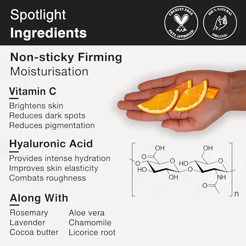 Soulflower Vitamin C Body Lotion with Hyaluronic Acid for Natural UV Protection, Dark Spots reduction, skin Nourishment, Brightning, Hydration for All Skin Types | Light weight & non-sticky | 200ml