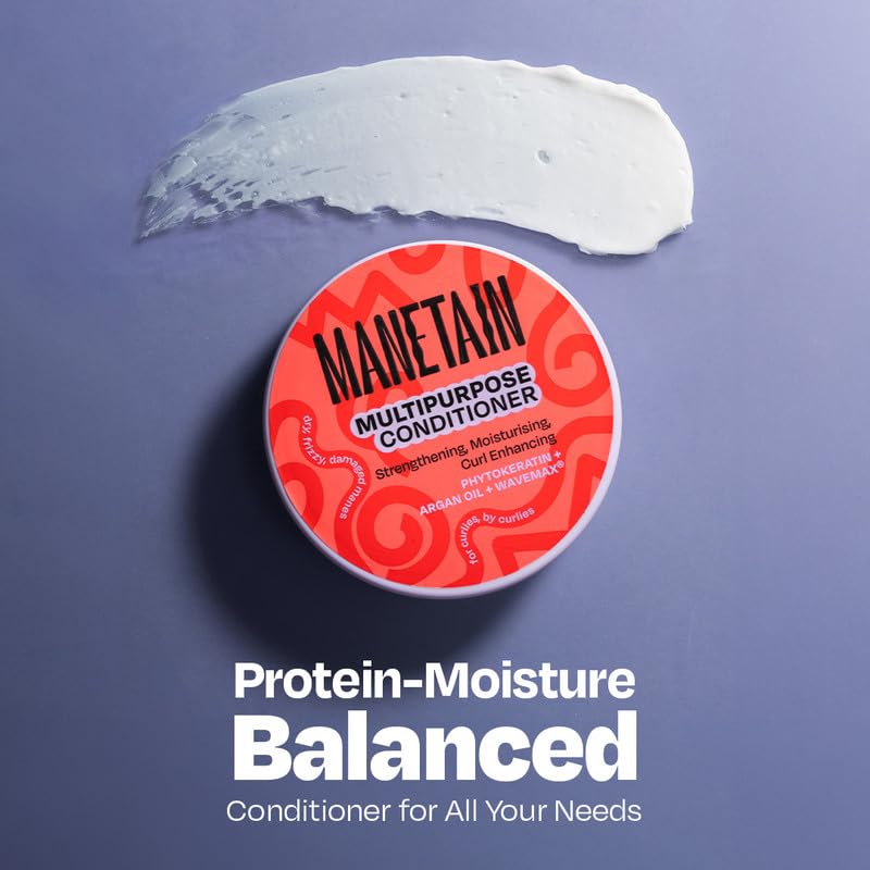 MANETAIN Multipurpose Hair Conditioner 200gm for Curly, Wavy, and Frizzy Hair | Protein/Moisture Balanced | Deep Conditioning, Hydrating, Strengthening, Detangling & Curl Enhancing | No Sulfates or Parabens