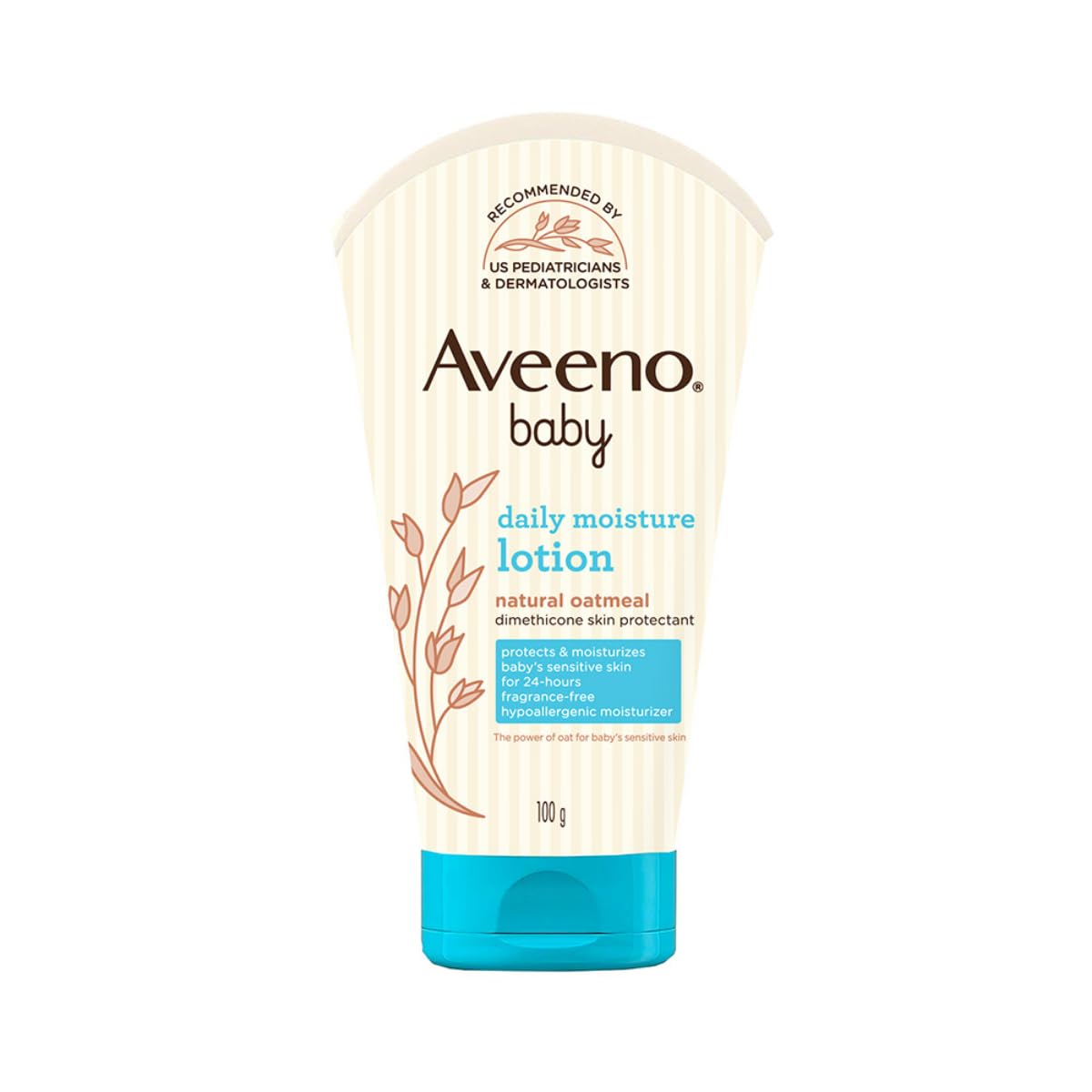 Aveeno Baby Daily Moisture Lotion 100g with Oat Flour, Glycerin, and dimethicone | Hypoallergenic, Fragrance-Free, Pediatrician Recommended | Nourishes, soothes, & Protects Baby's Sensitive Skin