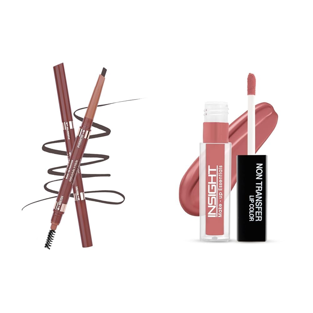 INSIGHT COSMETICS SMUDGE FREE EYEBROW PENCIL (Brown) & Insight Non Transfer Lip Color Combo