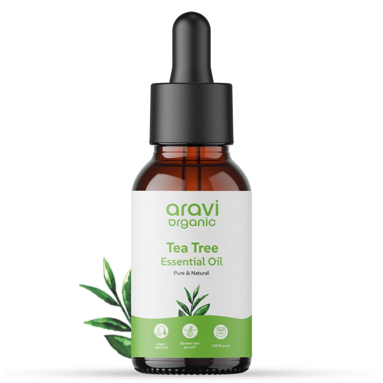 Aravi Organic Tea Tree Essential Oil For Skin, Hair, Face, Acne Care, Dandruff - 100% Pure, Natural and Undiluted - 15 ml