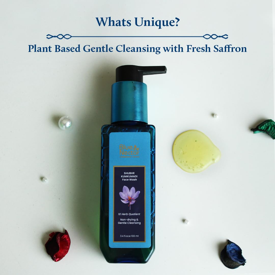 Blue Nectar Kumkumadi Brightening Face Wash with Saffron for Women & Men | Sulphate free Anti Pimple Face Cleanser (200 ml)