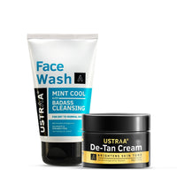 Ustraa Face Wash - Mint Cool - For Dry to Normal Skin - 100g | Reduces Moisture Loss | Removes Dirt & De-Tan Cream For Men- 50g | for Effective Tan Removal and Even Skin tone | No Bleaching Agents