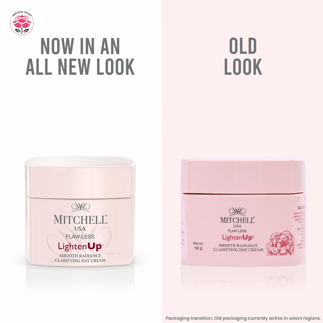 Mitchell USA Flawless Lighten Up Smooth Radiance Clarifying Day Cream – 50g with Peony Flower Extracts, Seaweed Extracts & Niacinamide | Korean-inspired Day Cream | Non-Greasy Moisturizer for Deep Hydration, Anti-Aging & Glowing Skin | Day Cream for All S