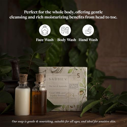 Sadhev Ayurvedic Goat Milk And Jojoba Butter Bathing Soap For Dull Dry Pigmented And Tanned Skin Chemical Free - 125g (Pack of 1)