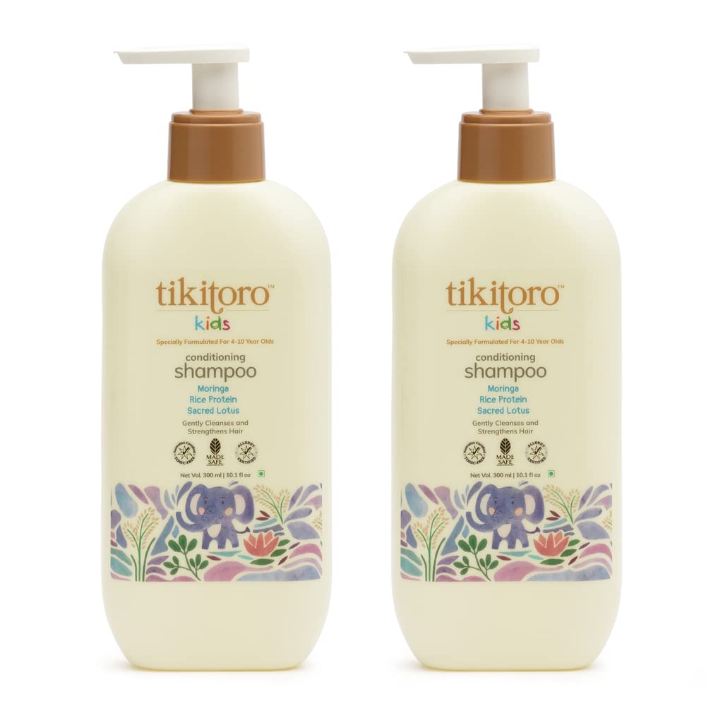 Tikitoro Kids Conditioning Shampoo, 100% Vegan with Moringa, Rice Protein and Sacred Lotus Extract with No Parabens & Sulphates (Age: 4+ Years) (300 ml x 2)