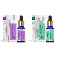 Rey Naturals Lavender Essential Oil - Pure 100% Natural Lavandula Angustifolia Extract - Healthier S & Rey Naturals Rosemary essential oil for hair growth, Skin and Aroma - 15ml