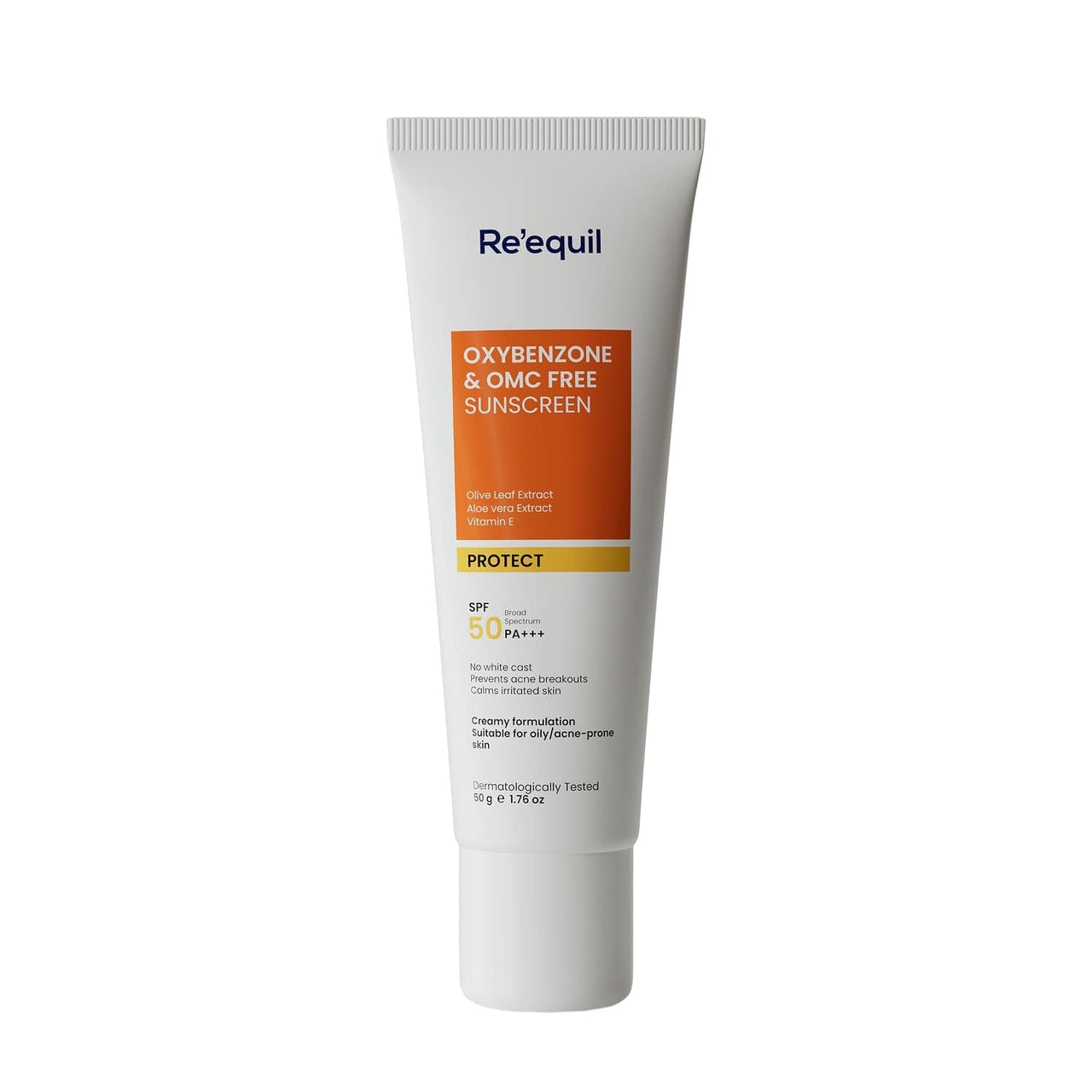 RE' EQUIL Oxybenzone and OMC Free Sunscreen For Oily, Sensitive & Acne Prone Skin | Prevents Acne Breakouts | No White Cast | SPF 50 PA+++ | 50g