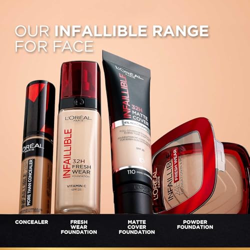 L'Oreal Paris Oil Absorbing Formula, Transferproof, Heatproof and Long-Lasting, Infallible 32H Fresh Wear Radiant Liquid Foundation - 235 Honey Radiant Finish