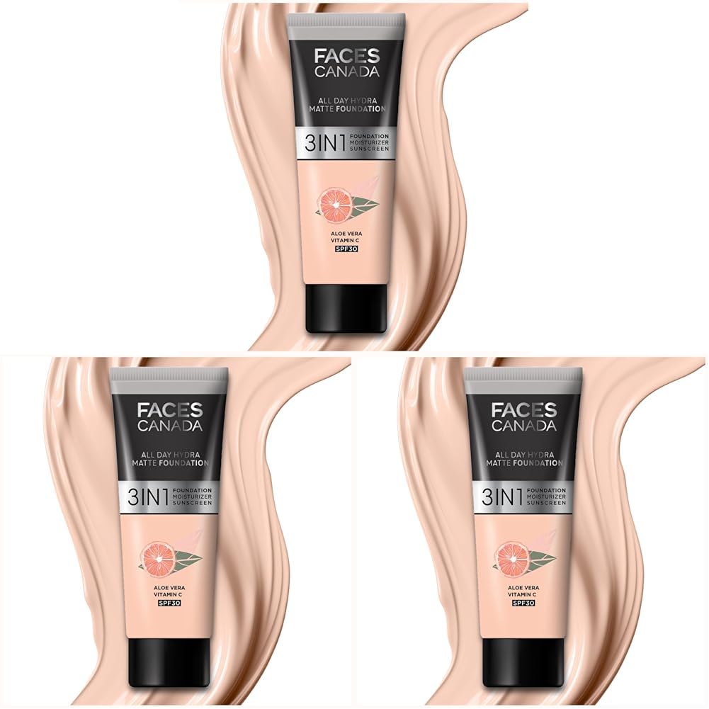FACESCANADA All Day Hydra Matte Cream Foundation-Mini|3-In-1 Foundation + Moisturizer + Spf 30|24 Hr Aloe Hydration&Vitamin C|10Hr Long Wear|Medium To High Buildable Coverage|Rose Ivory,15Ml,1 Count
