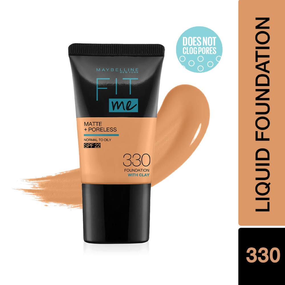 Maybelline New York Fit Me Matte+Poreless Liquid Foundation Tube, 330 Toffee, 18ml and Maybelline New York Hypercurl Mascara Waterproof, Black, 9.2ml