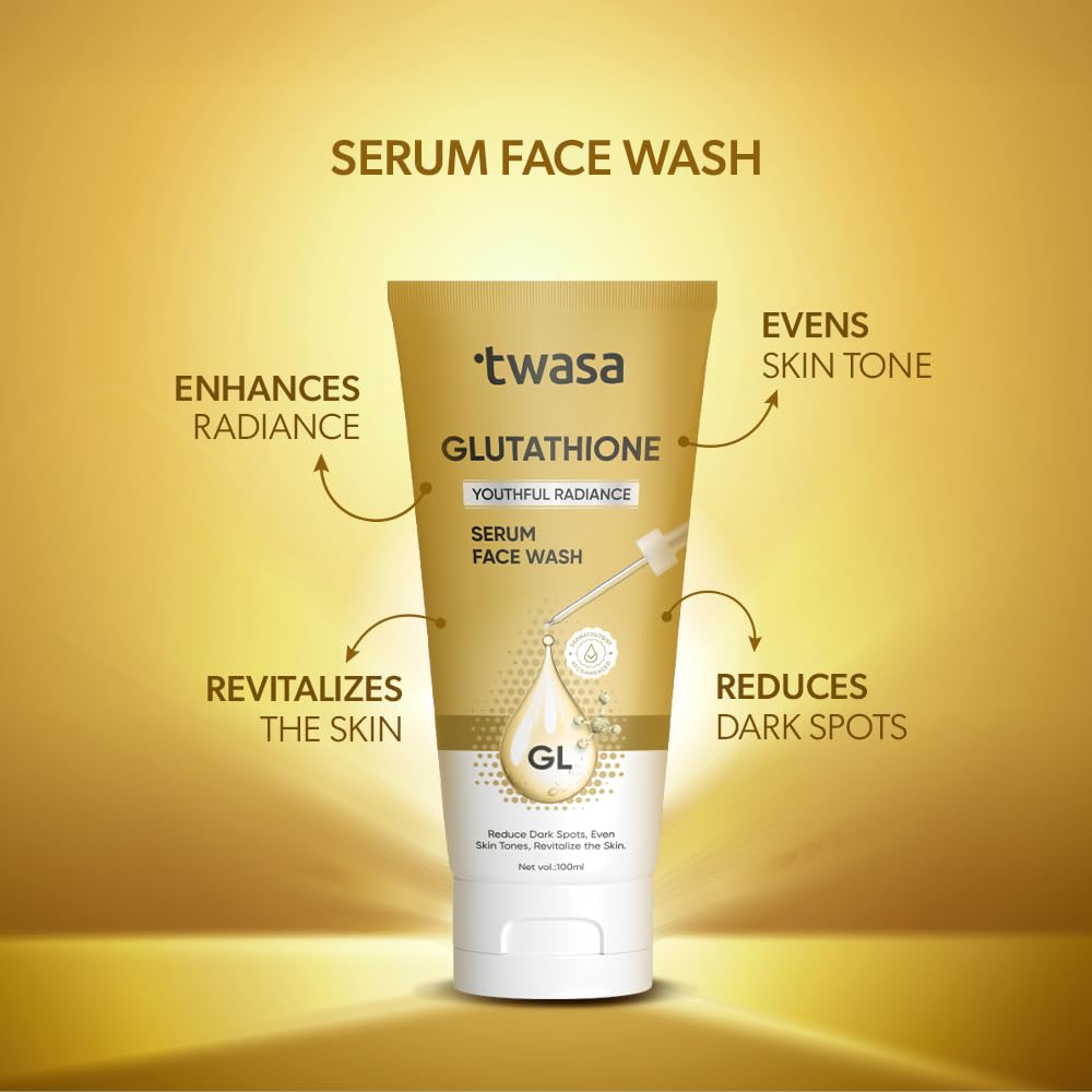 Twasa Glutathione Serum Face Wash for Glowing and Brightening Skin | Face Wash For Even Skin Tone, Reduce Dark Spots & Pigmentation Support | For Women & Men | 100ml