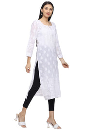 Ada Hand Embroidered Lucknowi Chikankari Straight Cotton Kurti Kurta for Women A220999 White 2XL