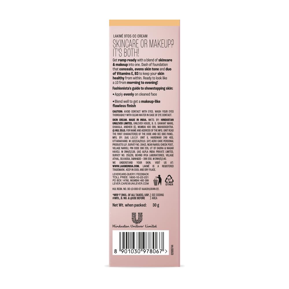 Lakmé Micellar Pure Facewash For Deep Pore Cleanse 100G & Lakmé 9To5 Cc Cream With Spf30 Pa++ - Bronze Combo