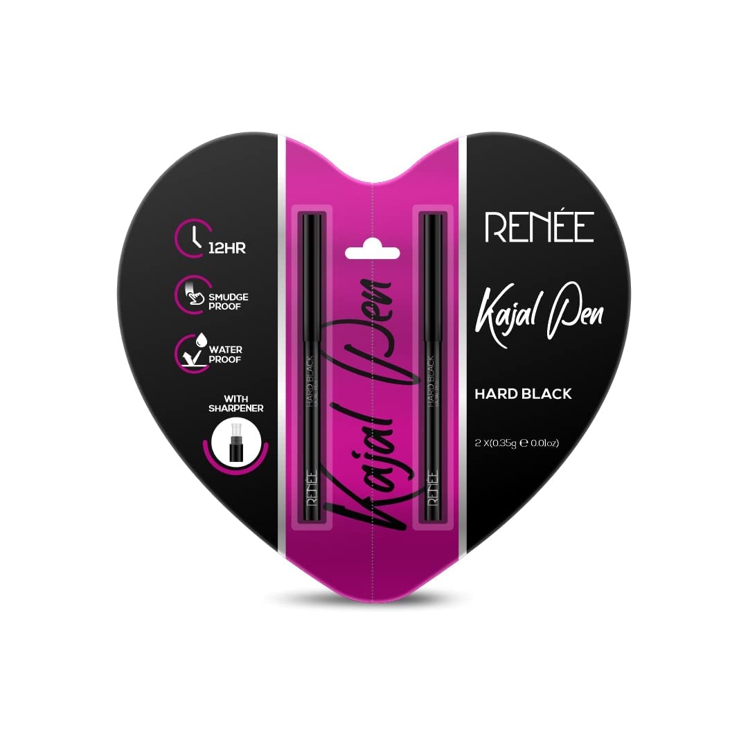 RENEE Hard Black Kajal Pen with Sharpener 0.35gm, Pack Of 2| Matte Finish| Rich Color Payoff| & RENEE Stay With Me Mini Matte Lip Color Juicy Berries 2ml Each| Long Lasting, Light Weight