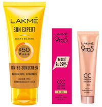Lakmé Sun Expert Tinted Sunscreen 50 Spf, 100 G & Lakmé 9 To 5 Complexion Care Face Cc Cream for All Skin Type, Beige, Spf 30, Conceals Dark Spots & Blemishes, 30 G