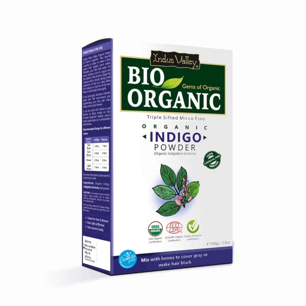 INDUS VALLEY Organic Indigo Powder and Red Henna Leaf Powder, Natural Hair Coloring, Protects Hair from Damage (100 * 2, Pack of 2)