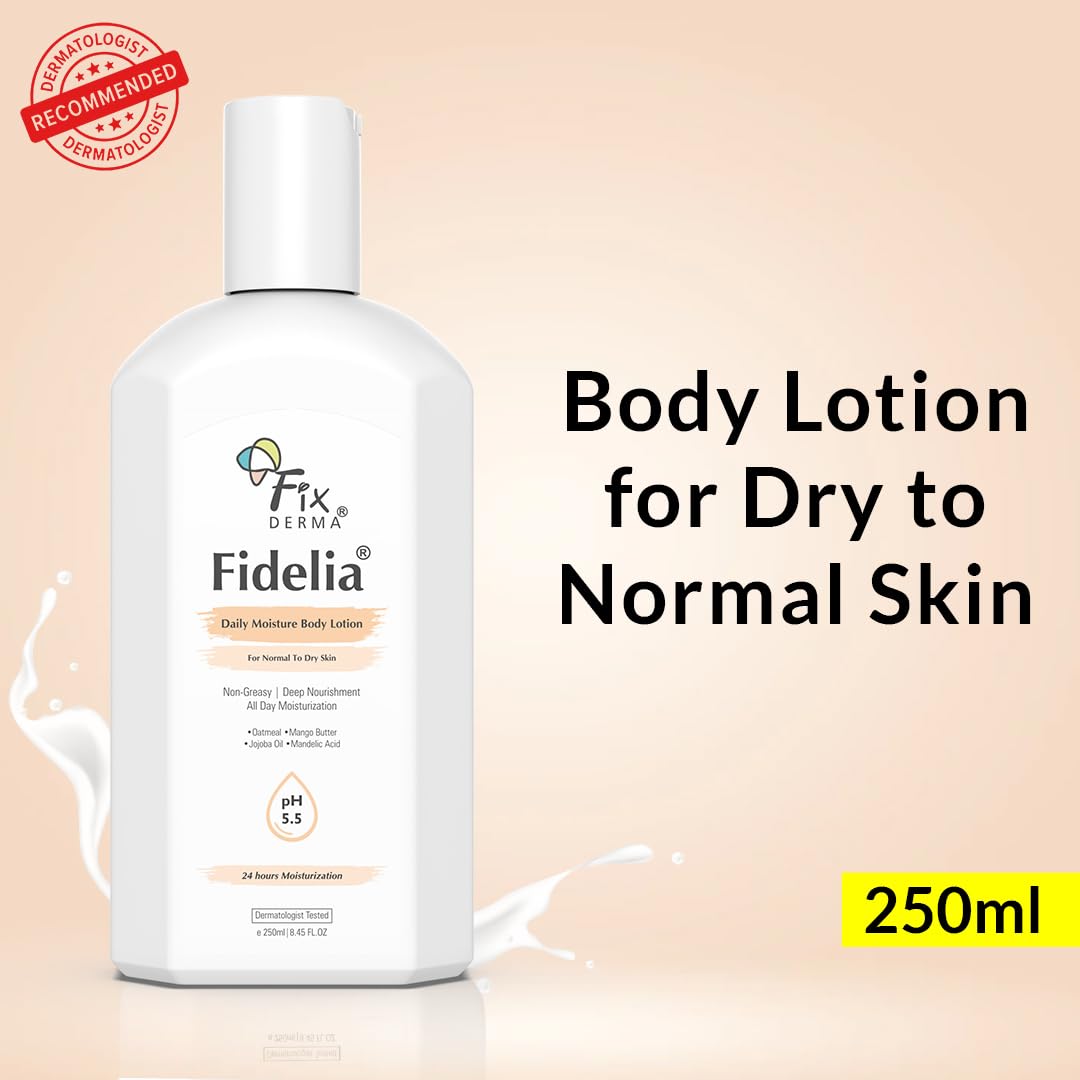 Fixderma Fidelia Daily Moisture Body Lotion | Moisturizer for Face & Body | Body Lotion for Winter | Body Lotion for Women & Men | Body Lotion for Dry Skin with Jojoba Oil & Oatmeal - 250Ml