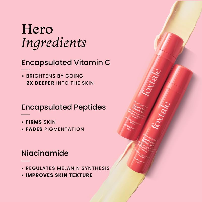 Foxtale Vitamin C Super Glow Moisturizer with Niacinamide & Peptides, Visibly Reduces Pigmentation, Enhances Skins Radiance Instantly, For All Skin Types, Women & Men - 50ml, Cream