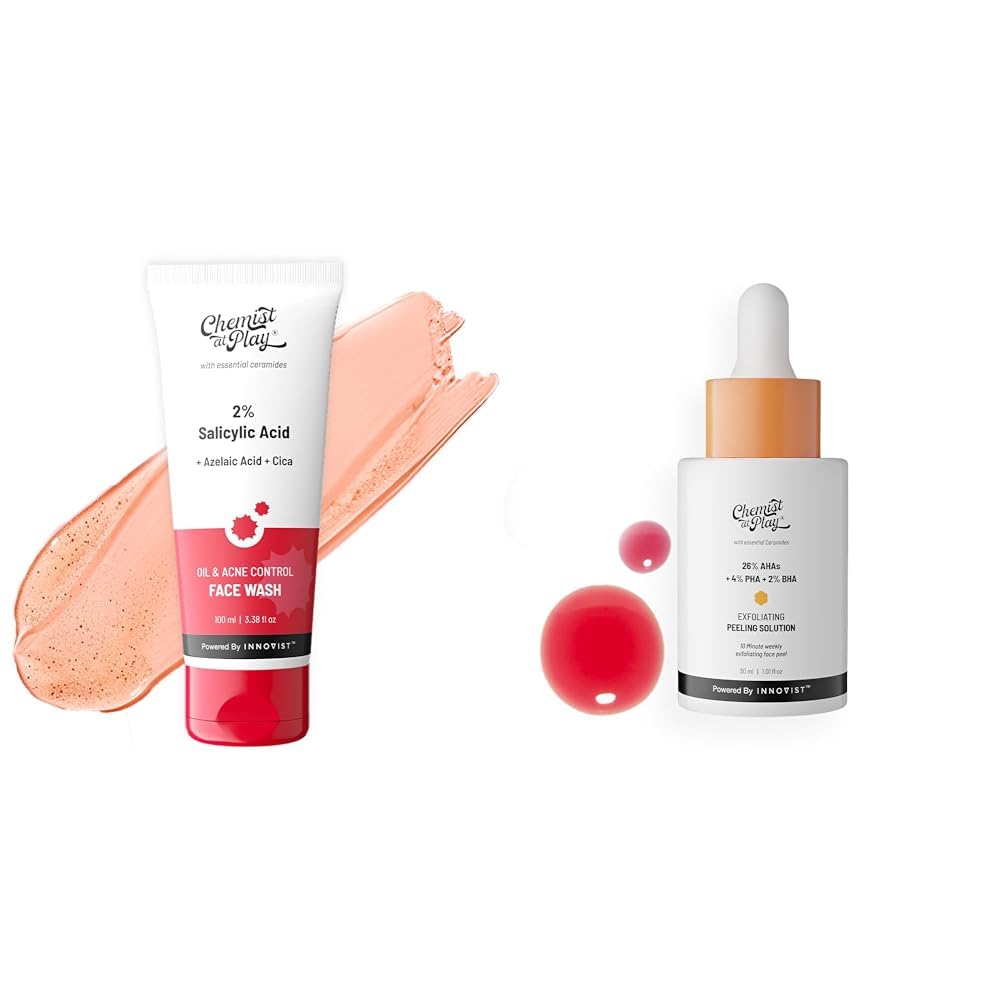 Chemist At Play + 2% Salicylic Acid Acne Face Wash For Oily Skin with Niacinamide For Men & Women | 100 ml 26% AHA 2% BHA 4% PHA Peeling Solution Derma Tested | 30mL