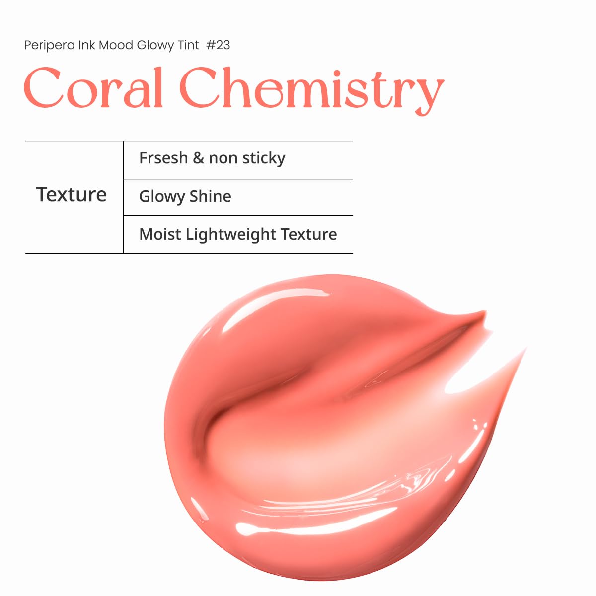 Peripera Ink Mood Glowy Tint 023 Coral Chemistry (Lucky Lottery) - Lip Tint, Lip Stain, Glowy Tint Lightweight, Smooth & Hydrating Lip Tint | Rich Color & Natural Shine Pack of 1