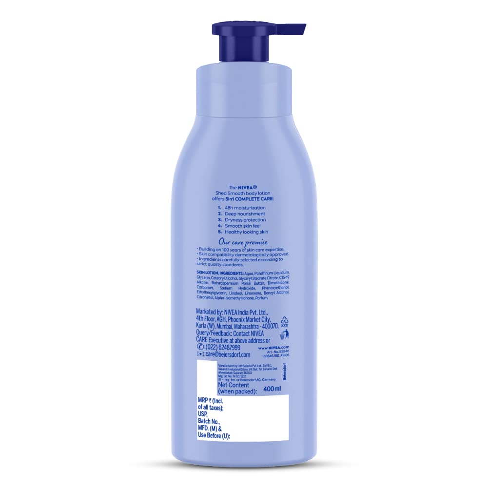 NIVEA Shea Smooth 400ml Body Lotion | 48 H Moisturization | With Deep Moisture Serum & Shea Butter | Non Greasy & Healthy Looking Skin