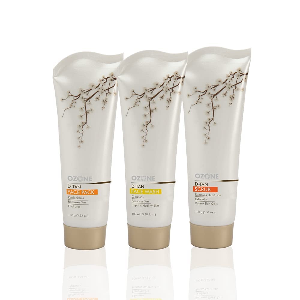Ozone D Tan Extension Range Combo (Face Wash + Face Pack Cream + Face Scrub) - For Sun Tan Removal - 300 G