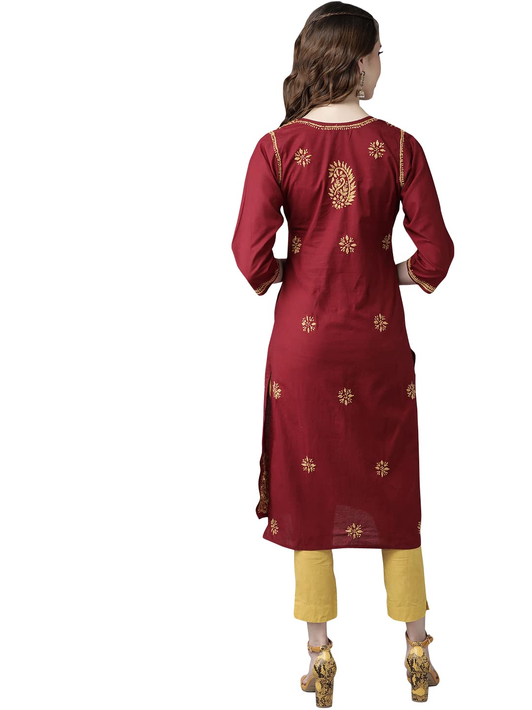 Ada Lucknowi Hand Embroidered Chikankari Straight Cotton Kurti Kurta for Women
