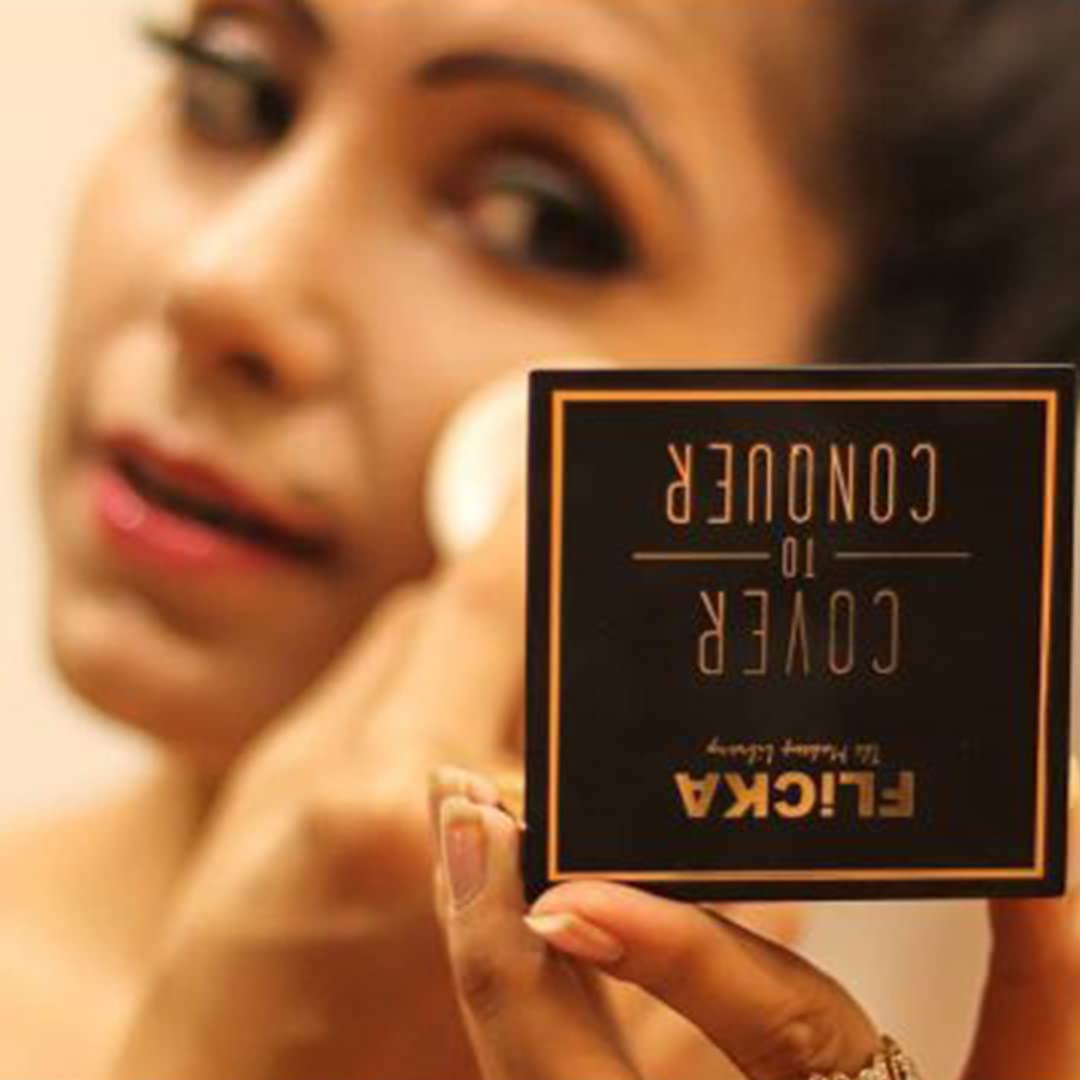 FLiCKA Cover To Conquer Compact Powder For Velvet Matte Finish, Long-Lasting, Smooth Finish| Absorbs Oil, Waterproof Formula, Prevents Creasing| 03 Caramel, 9g