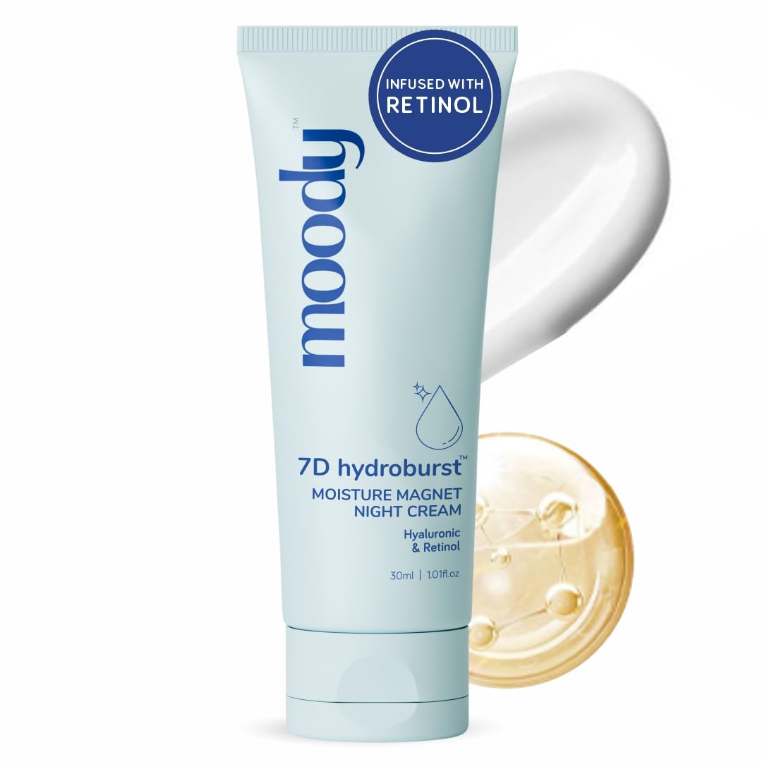 Moody 7D Hydro Burst Moisture Magnet Night Cream with Hyaluronic Acid | Repairs Dark spot, Blemishes, & Wrinkles | Paraben Free | Lightweight, Quick-Absorbing, Non-Sticky Moisturizer, 30ml
