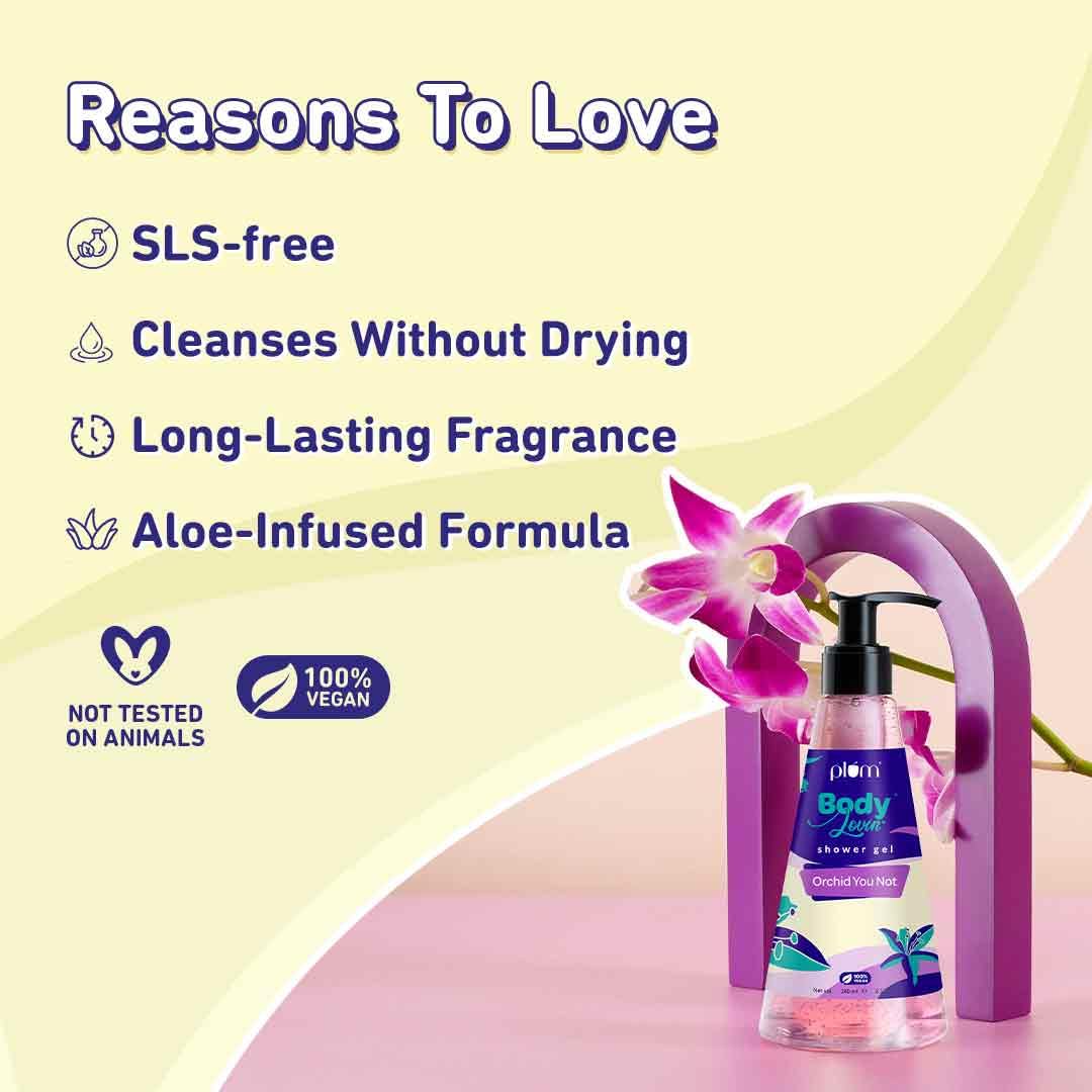 Plum BodyLovin' Orchid-You-Not Shower Gel | SLS-Free Body Wash For Women | Long Lasting Fresh Floral Fragrance | Aloe-Infused Nourishing Body Cleanser For Soft & Smooth Skin (240 ml) (Pack of 2)