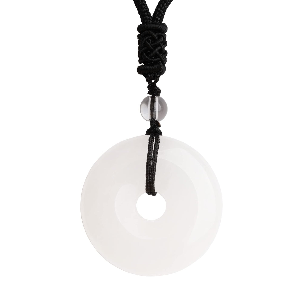 ASGIFT Lucky Coin Crystal Necklace 30mm Round Donut Natural Quartz Protection Pendant with Adjustable Rope Reiki Healing Crystal Stone Spiritual Necklaces for Men Women White-Clear Quartz