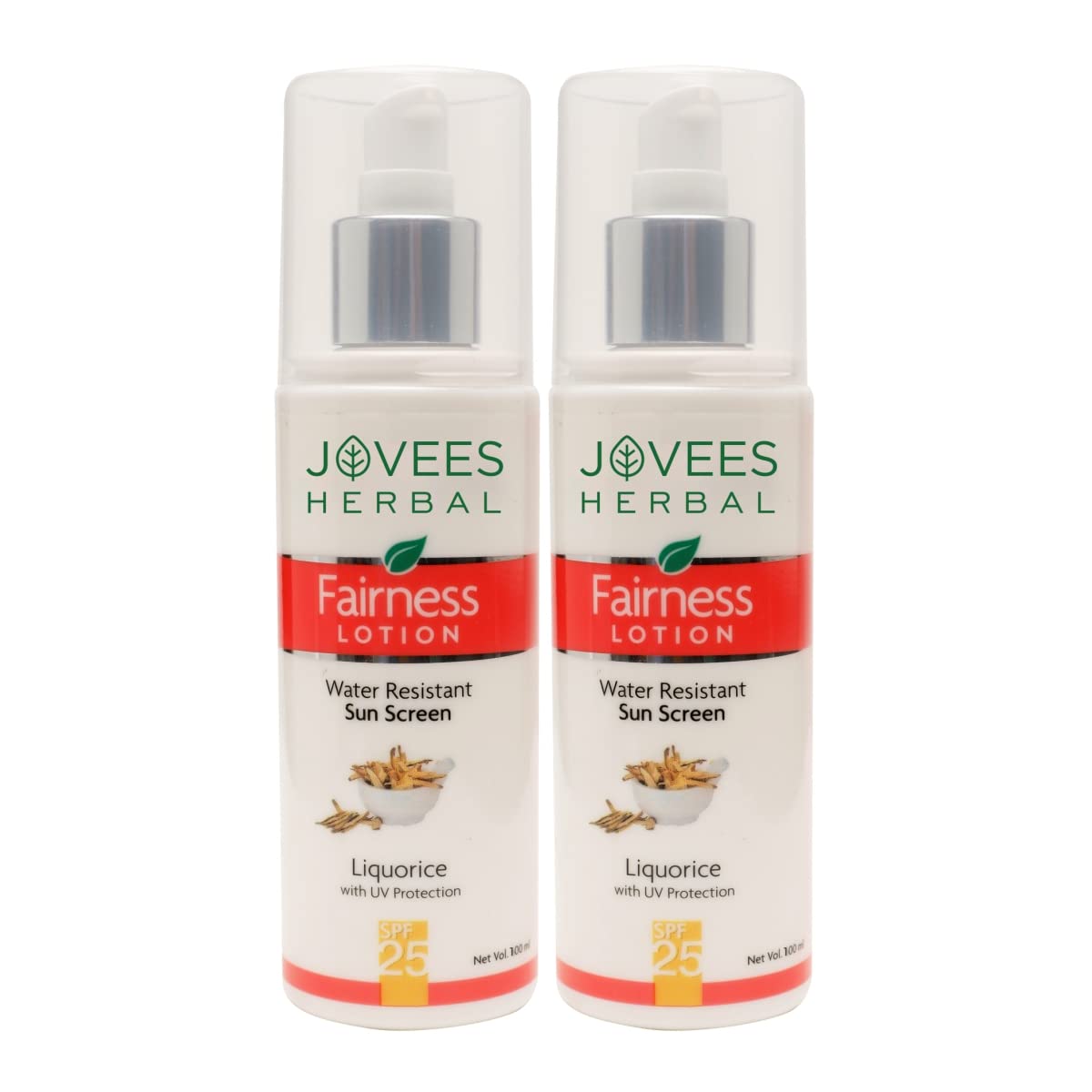 Jovees Herbal Sunscreen Fairness SPF 25 Lotion for Oily, Sensitive | Light Weight,Non Greasy, Quick Absorbing | Protects from Tanning & Uneven Skin Tone 100 ML (Pack of 2)