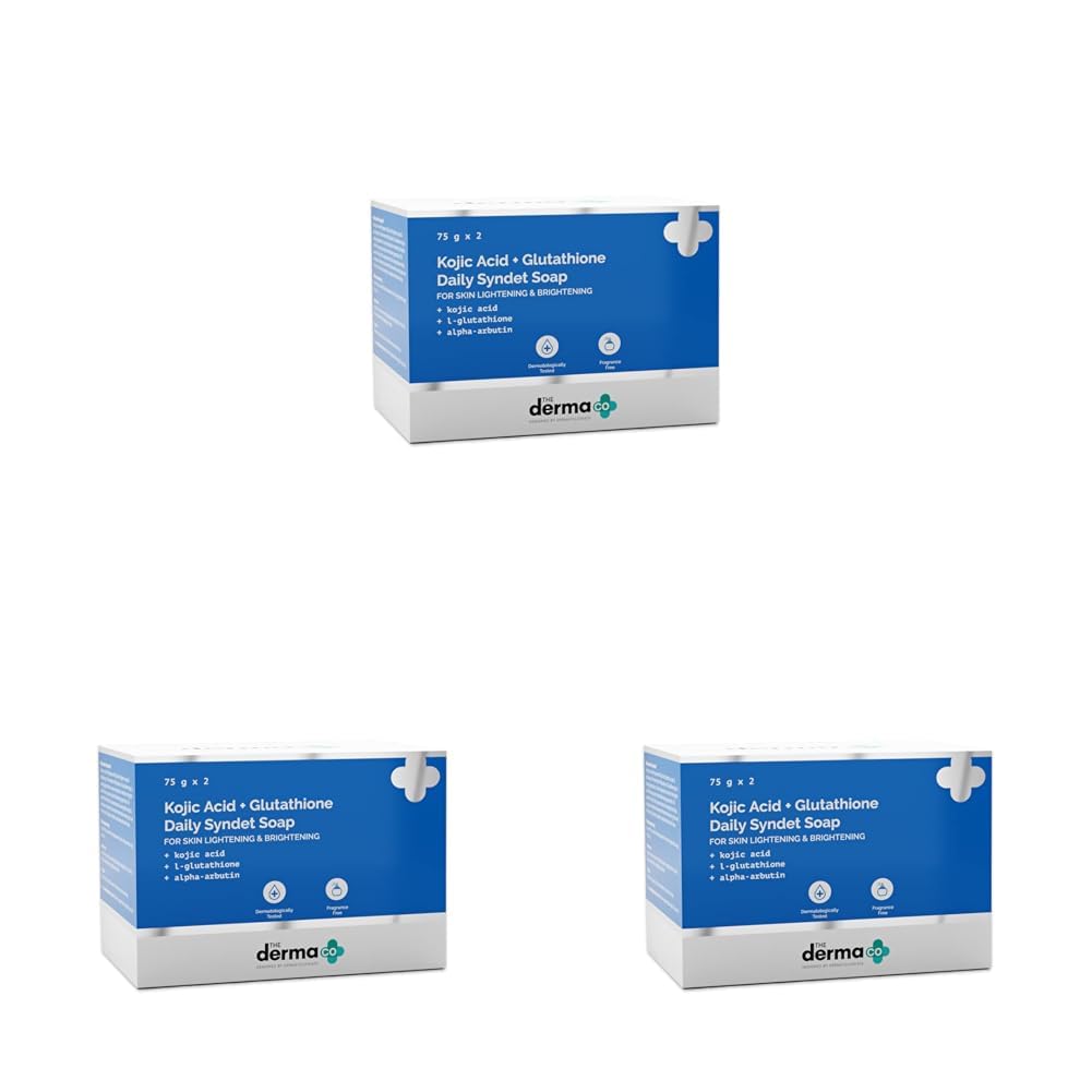 The Derma Co Kojic Acid + Glutathione Daily Syndet Brightening Soap With Kojic Acid, L-Glutathione & Alpha-Arbutin - 75 G X 2 (Pack of 3)