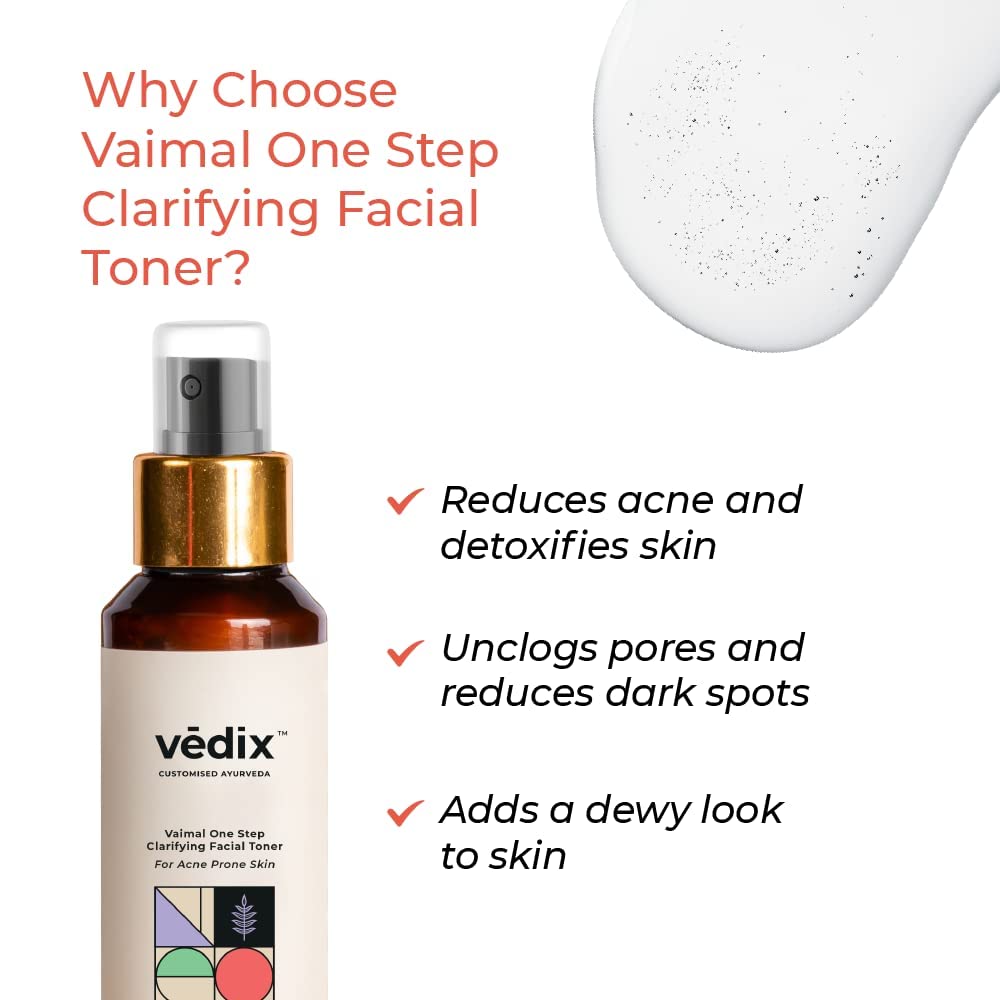 Vedix Customized Ayurvedic Toner | Vaimal One Step Clarifying Facial Toner With Tea Tree And Salicylic Acid | For Acne Prone Skin | For Pore Tightening and Moisturizing |100ml