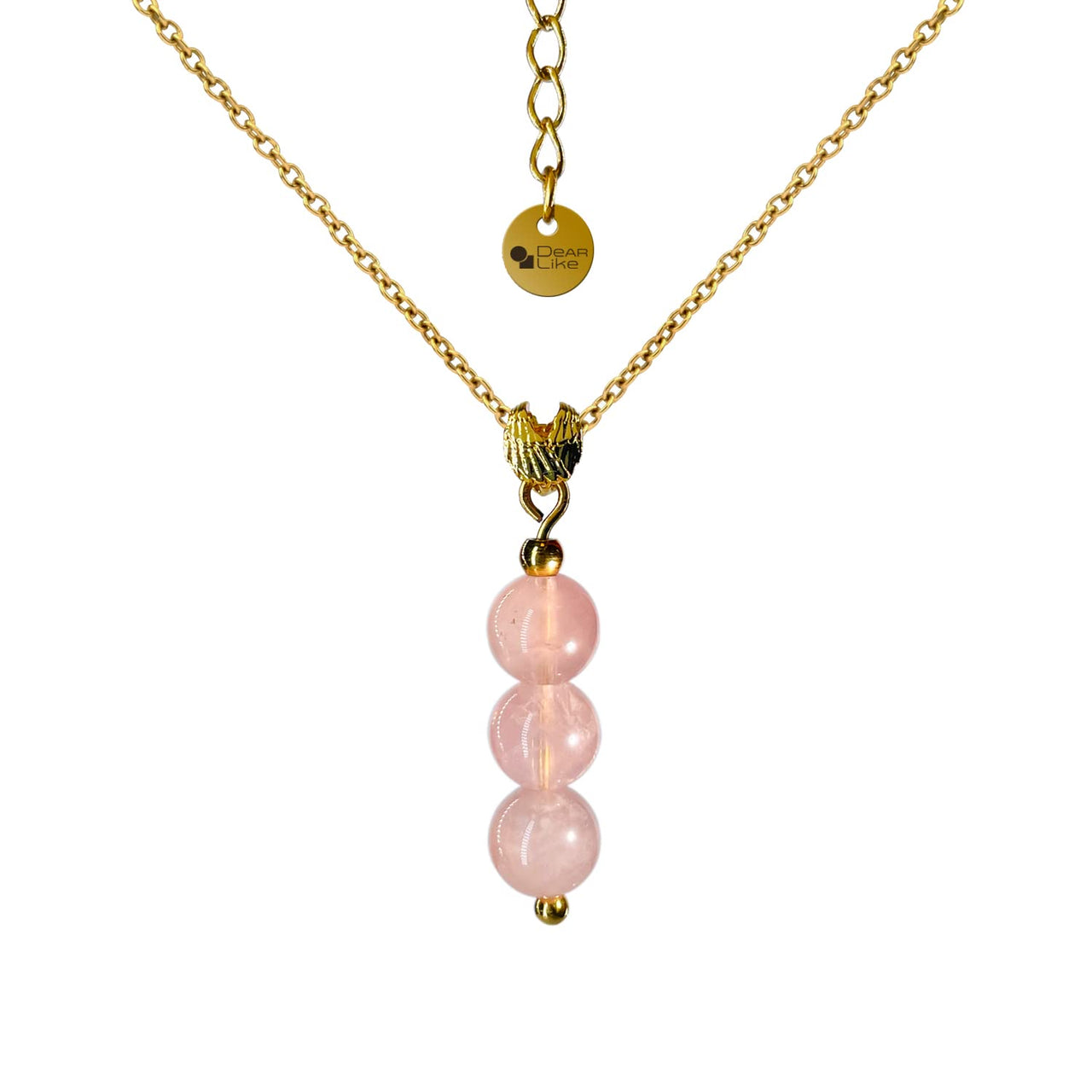 Rose Quartz Crystal Necklace, Gold Necklace for Women, Angel Wing Pendant and Delicate 6MM Ball Beads, Birthstone Gemstone Necklace for Women, February, October Gift of Healing the Mind Necklace Rose Quartz