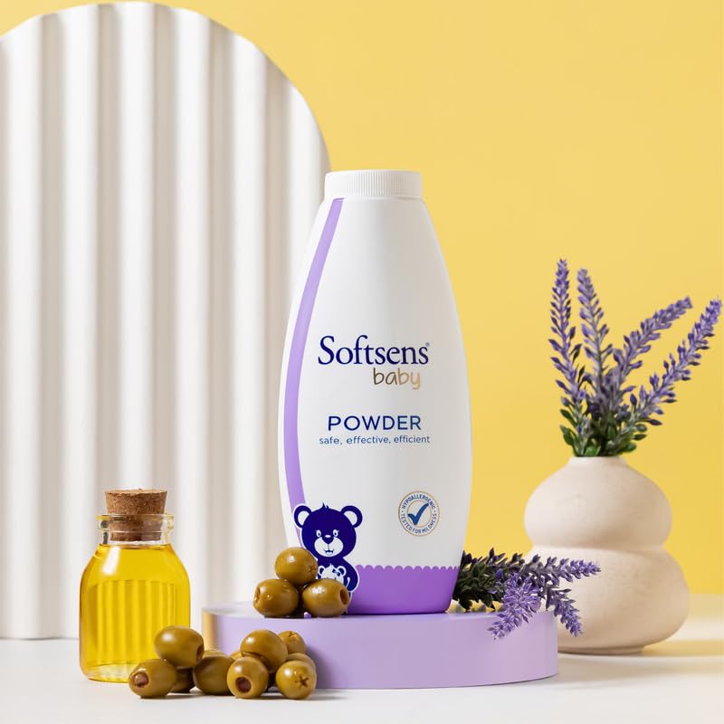 Softsens Baby Powder|Enriched with Patchouli & Olive|Soothes & Moisturises Baby’s Skin|Mild,Dermatologically Tested,Hypoallergenic & Paraben-Free|200g (Pack of 4)