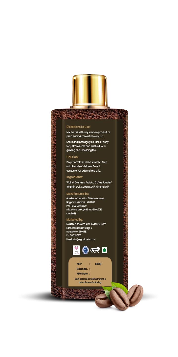 Organic Netra Pure Raw Coffee Exfoliate Scrub for Face and Body with Vitamin E | Deeply Hydrates and Moistures Skin | Enriched with Natural and Organic Ingredients|Paraben Free - 135gm (Pack of 1)