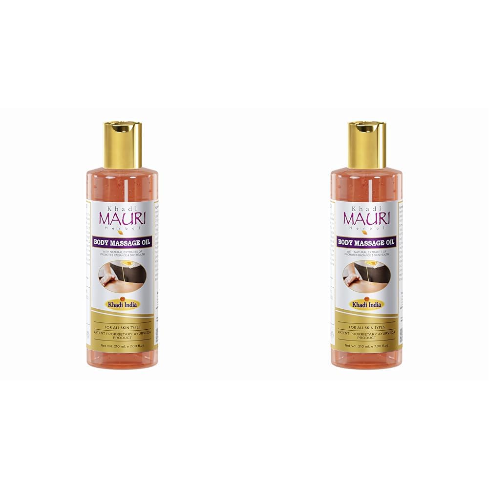 Khadi Mauri Herbal Body Massage Oil with Jojoba - Herbal & Ayurvedic - 210 ML (Pack of 2)