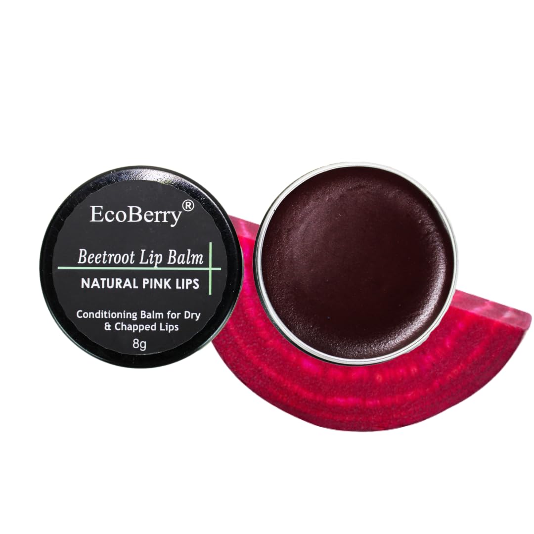 EcoBerry Beetroot Lip Balm, Natural Pink Lips Dry, Chapped Lips, Moisturizing, Conditioning, Natural SPF, Free from Mineral Oil, Preservative, Paraben, Veg 8g